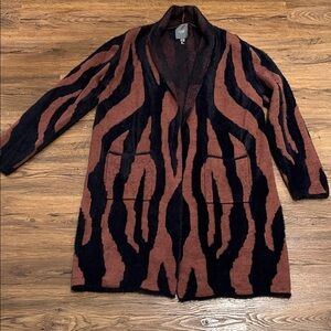 Women’s Lysse Precious Animal Jacquard Open Front Sweater Coat Sz Small (B5)